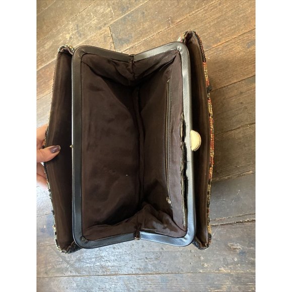 Vintage Black Floral Embroidered Needlepoint Tapestry Purse Handbag Read Below - Picture 11 of 12